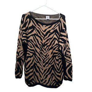 Cabi Womens Medium Zebra Print Sweater Black & Beige Knit Crew Neck Long Sleeve
